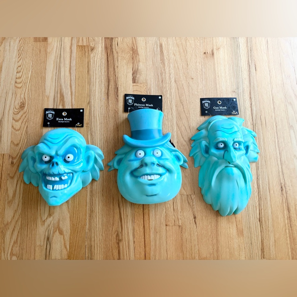 Disney Haunted Mansion Phineas Gus Ezra Halloween masks blacklight reactive